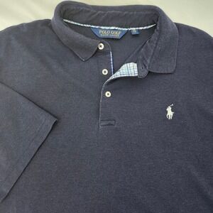 Polo Golf Ralph Lauren Navy Short Sleeve Polo Mens XXL Plaid Trim Preppy Weekend